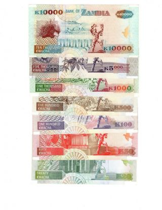 ZAMBIA FULL SET: 20 50 100 500 1000 5000 10000 Kwacha RARE (1992 - 2009) XF - aUNC 2
