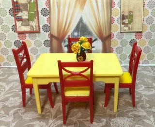 Renwal Yellow Kitchen Table Set Vintage Dollhouse Furniture Ideal Plastic 1:16