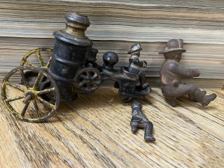 Antique Early Horse Drawn Steam Pumper Fire Engine Toy With Extra Men Parts Piec