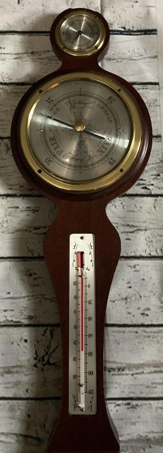 Rare Vintage 1971 Airguide Mahogany Banjo Barometer Hygrometer Weather Station