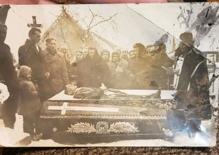 Rare 1900s Creepy Post Mortem Deceased Casket Coffin Memento Mori Real Photo