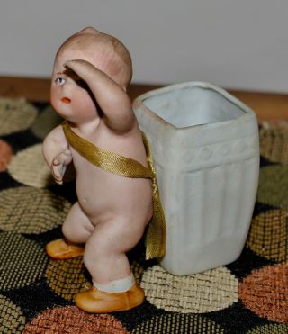 RARE ANTIQUE Toothpick Holder GEBRUDER HEUBACH Bisque ACTION BABY Figurine 2