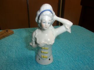 Vintage 3 - 3/4 " Half Doll Porcelain Germany 8030 For Pincushion Vanity Broom