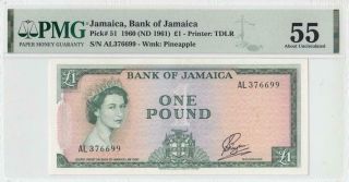 1960 British Colony Jamaica 1 Pound Qeii Rare ( (pmg 55))