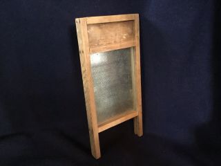 Antique / Vintage Mini 10” Tall Wood/ Glass Childs Toy Salesman Sample Washboard