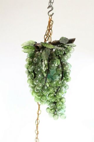 RARE Mid Century Green Glass Grape Clusters Hanging Swag Lamp 60s Modern Eames 3