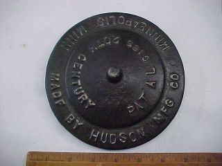 Rare Antique Hudson Mfg Co Cast Iron Small Lid Cover Pat Al C165 20th Century