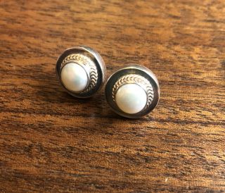 Vintage Antique Sterling Silver Pearl Stud Earrings Marked 925 Pierced