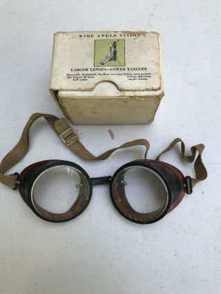Antique Vintage Bakelite Safety Welding Goggles Glasses Made In Usa Round