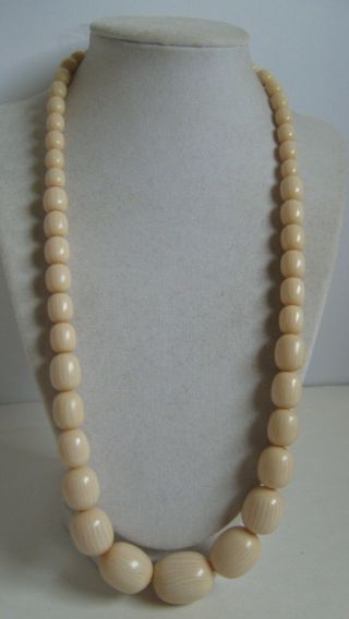 Antique Art Deco Graduated French Celluloid Faux Ivory Chunky 25 " Bead Necklace