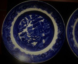 Pair/Two Antique Flow BLUE WILLOW Porcelain Salad Plates circa 1892 2