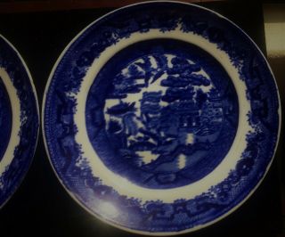 Pair/Two Antique Flow BLUE WILLOW Porcelain Salad Plates circa 1892 3
