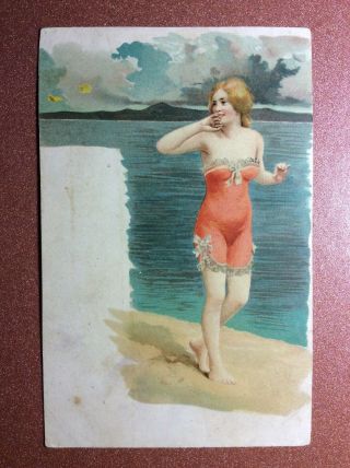 Antique Postcard 1910s Semi Nude Woman Bathing Suit Fashion Past.  Glamor Beauty