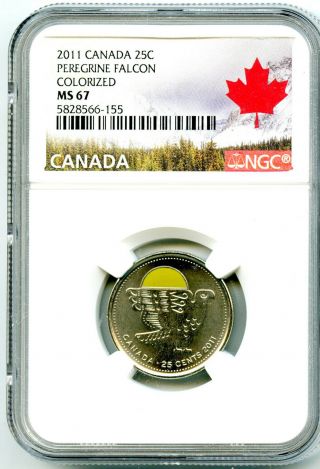 2011 Canada 25 Cent Ngc Ms67 Peregrine Falcon Colorized Quarter Rare