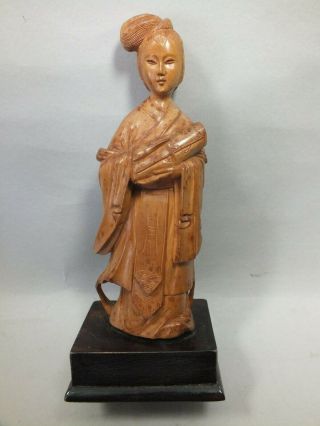 A Fine Carved Chinese Sandal - Wood Figure Of A Woman In A Robe 19thc