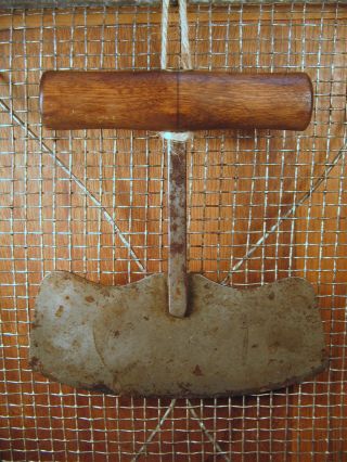 Antique Primitive Food Chopper Cast Iron Blade Wood Handle Kitch Tool Farmhouse