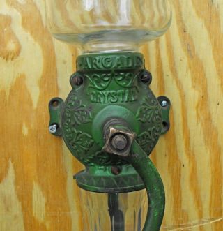 antique Crystal Arcade No.  3 hand crank coffee grinder RARE GREEN EX, 2