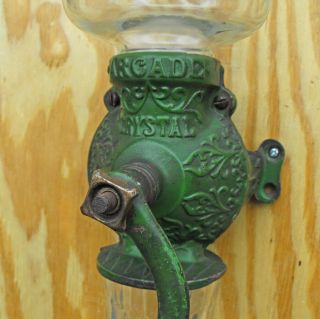 antique Crystal Arcade No.  3 hand crank coffee grinder RARE GREEN EX, 3
