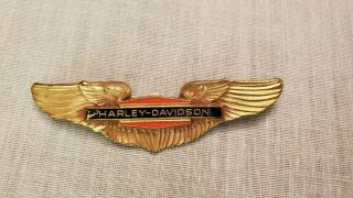 Vintage 1960s Antique Harley Davidson 3 " Gold Wings Pin Knuckle Head Pan Flat