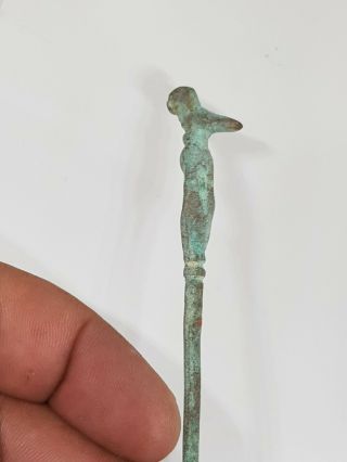 Stunning Extremely Rare Ancient Long Hair Pin/statue On Top.  15 Gr.  172mm