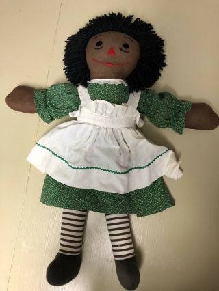 Vintage Handmade Cloth Black Raggedy Ann Doll,  African American 24 "