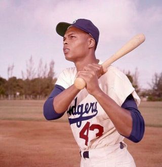 1957 Photo Transparency Charlie Neal - Brooklyn Dodgers In Rare Color