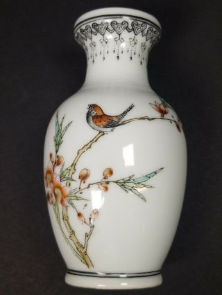 4 " Small Antique Chinese Porcelain Hand Painted Poem Vase With Bird And Flowers