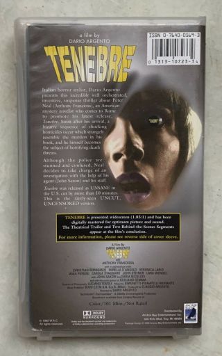 Tenebre 1982 VHS (Anchor Bay 1999) Dario Argento Goblin Horror - Clamshell Rare 2