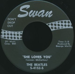 Beatles Rare 1964 Us " She Loves You Swan 45 With George Martin Label Credit