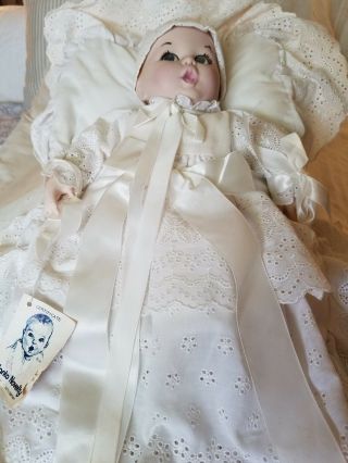 Vintage 1981 Bisque Gerber Baby Doll In Christening Gown /with Tag