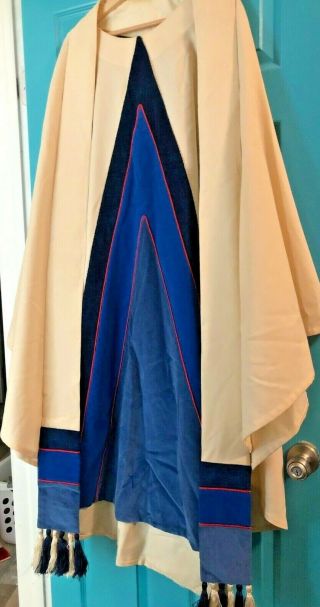 Rare Catholic Priests Ivory Blue & Red Chasuble & Stole By The Holy Rood Guild