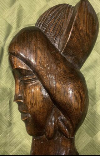 Vintage Mid Century Carved Wood Wall Art Hanging two Heads Tiki 2