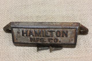 Old Drawer Pull Handle Hamilton Mfg Printing Type Vintage Rustic Gray Cast Iron