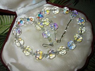Lovely Vintage Large 13mm Aurora Borealis Crystal Necklace 19.  5 "