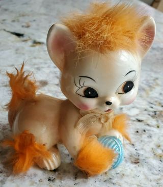 Vintage Antique Japan Ceramic Cat With Orange Fur