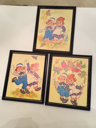Vintage Colorful Raggedy Ann & Andy Prints Set Of 3.