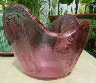 Rare Blenko Glass Wayne Husted " Inverted Feather " Blenko Rose Color Vase