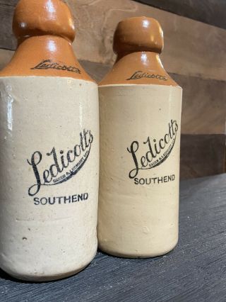 Ledicotts Southend Stoneware Ginger Beer Bottle (2) Antique Vintage Rustic Decor