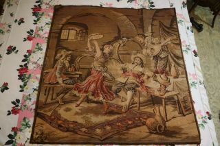 Vintage Antique Table Wall Tapestry Made In Belgium,  38 X 38 "