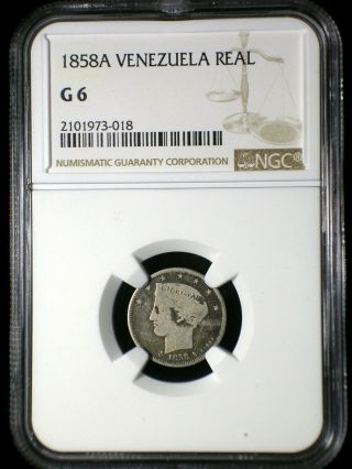 Republic Of Venezuela 1858 Real Ngc G - 6 Very Rare Low Mintage 1 Year Issue