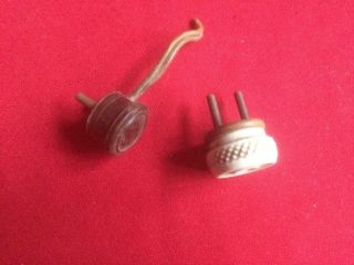 Two Antique Small Round 2 Pin Electric Plugs,  One Ceramic & Fibre The Other Bake