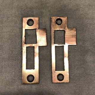(2) Vintage 3 - 1/2” Solid Brass Door Mortise Lock Strike Plate Keeper Hardware