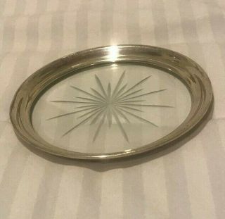 Vintage Sterling Silver Rimmed Plate Dish Antique Coaster Etched Glass