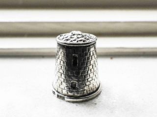 Antique Sterling Silver Thimble Hm - In The Form Of A Castle Tower