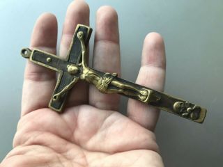 Antique Brass Ebony 1800s Clergy Rosary Crucifix Cross Pendant Hand Filed 3