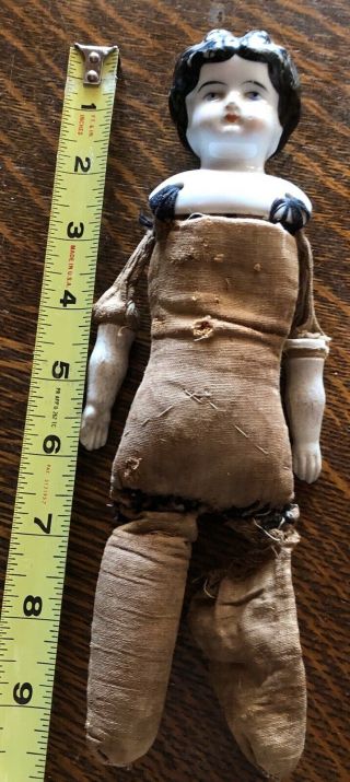 Antique Vintage 9” Doll W/ China Head,  Porcelain Arms Marked 2g See Variety Pics