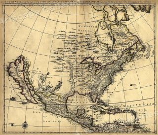 1680s Early Map Of North America - Mexico - English Empire - 20x24