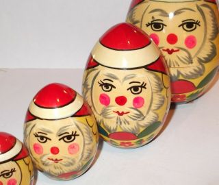 Vtg Russian Matryoshka Babushka Nesting Dolls Christmas Santa 4 Pc Egg Shaped
