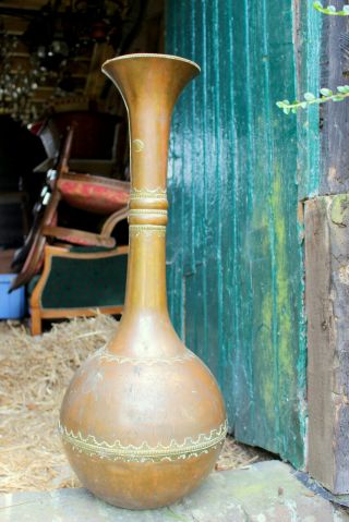 Rare Antique Vintage French Copper Large Handmade Pot/jar Embossed Now