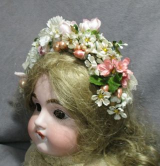 Vintage Doll Hat - Garland - Headband - Pink & Ivory Flowers W/pearly Berries